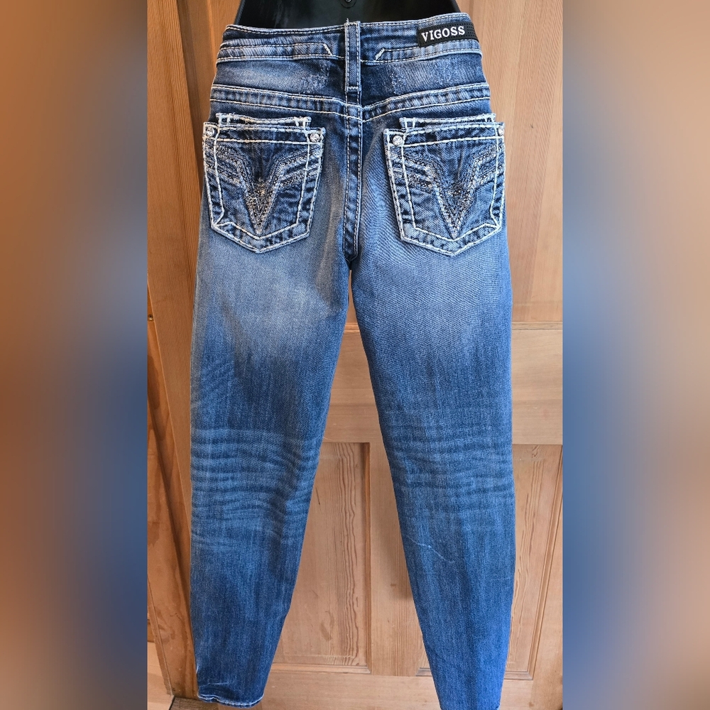Vigoss Skinny Bling Details Rhinestones Jeans Embossed Back Pockets Concert - Picture 4 of 11